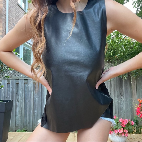 Zara faux leather and knit shirt - Picture 3 of 9